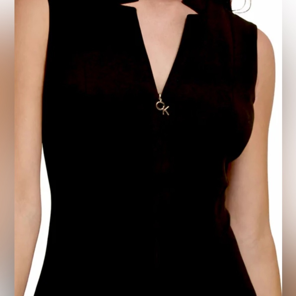 Calvin Klein Scuba Crepe A Line Logo Zip Dress - Picture 3 of 14